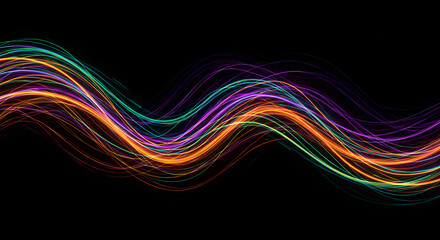 Abstract wave lines pattern dynamic colorful light flowing isolated on a black background&mdash;the concept of music, party, technology, modern. Abstract flowing wavy lines. Colorful dynamic wave
