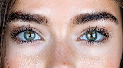 Obraz premium Close-up of woman's green eyes, freckles visible, beauty shot