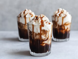 Iced Coffee Drinks with Whipped Cream and Caramel Drizzle