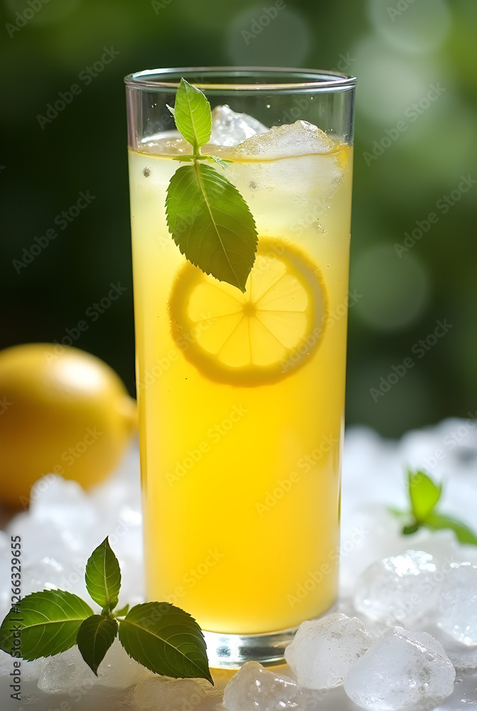Poster classic lemonade with a twist: a zesty homemade lemonade infused with honey and a hint of basil, ser