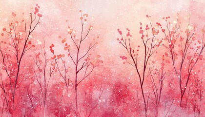 A serene watercolor painting featuring delicate pink trees against a soft, pastel background, evoking tranquility and beauty in nature.