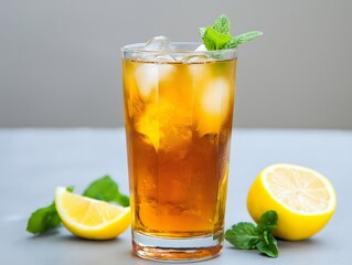 Refreshing iced tea with lemon and mint for a summer drink option.