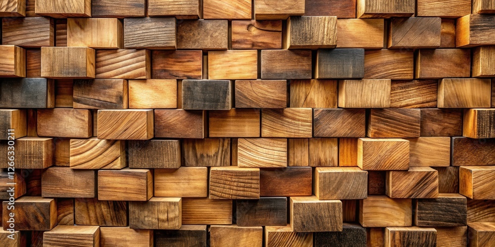 Wall mural intricate wooden block wall texture a detailed close-up of varied stained wood blocks arranged in an