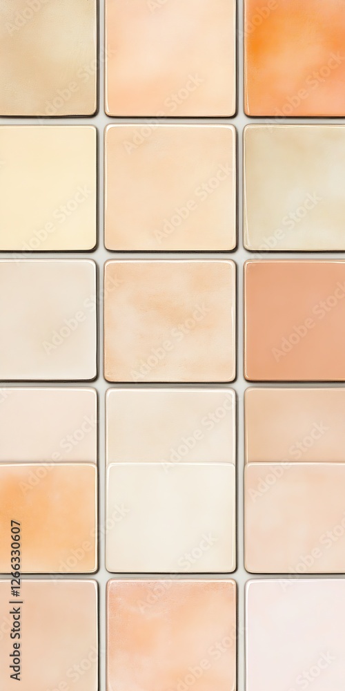 Poster Palette of warm peach and beige ceramic tiles displayed in a stylish square arrangement : Generative AI