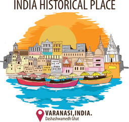 Vector of historical place in Varanasi, India.