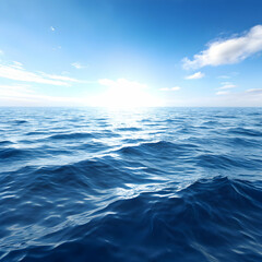 Obraz premium seascape and water and blue concept as Deep blue ocean waters merging with the sky creating a seamless horizon; ample copy space for advertising text. in Photo Stock Concept and empty space on the 