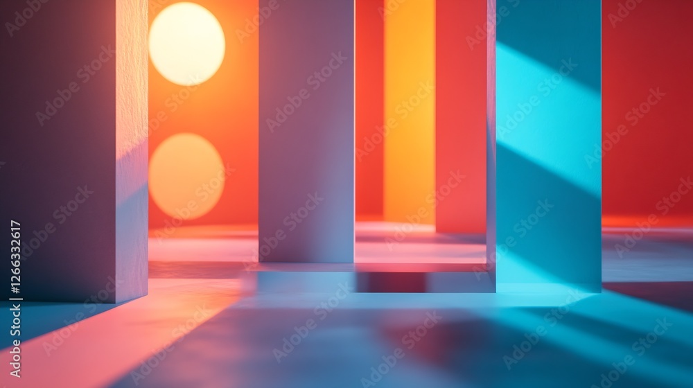 Leinwandbilder artistic composition of columns and shapes with warm and cool color contrasts : generative ai