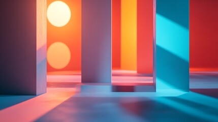 Fototapeta premium Artistic Composition of Columns and Shapes with Warm and Cool Color Contrasts : Generative AI
