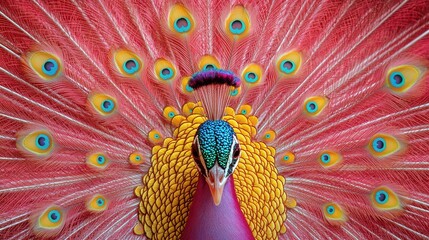 Vibrant peacock displaying its colorful plumage in a lush garden setting, showcasing nature's beauty