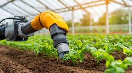Robot tending plants in greenhouse