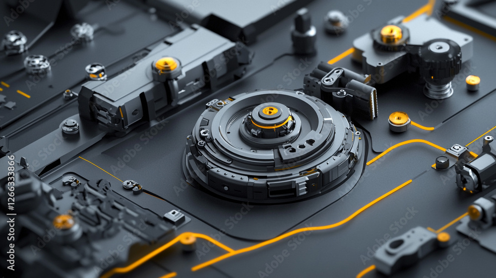 Aufkleber futuristic circuit board design with vibrant accents. an intricate circuit board featuring sleek com
