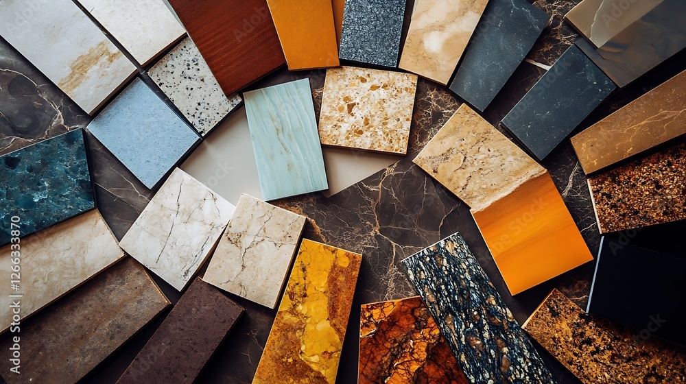 Poster Diverse Collection of Marble Samples Displaying Earthy Tones and Patterns : Generative AI