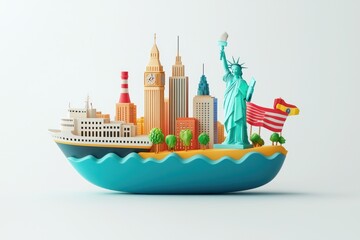 3D global movement icon, sleek and bold representation of immigration on a white background.