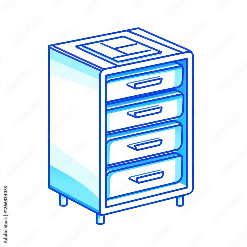 Fototapete 3D icon of a file cabinet for document storage with modern design on white surface.