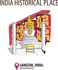 Vector of historical place in Gangtok, India.