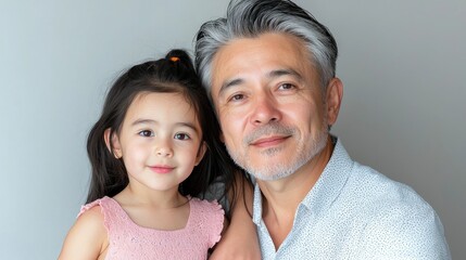 Father and daughter portrait, studio shot, neutral background, family bond