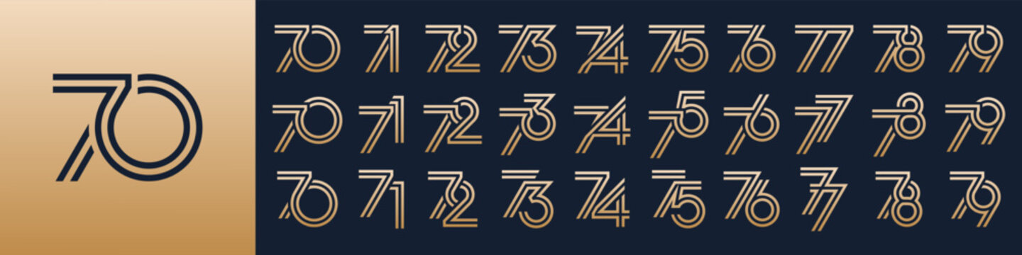 collection of creative number 70 to 79 logo designs. abstract number design vector illustration