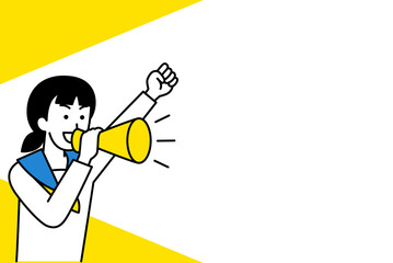 メガホンで応援する女子学生とコピースペース