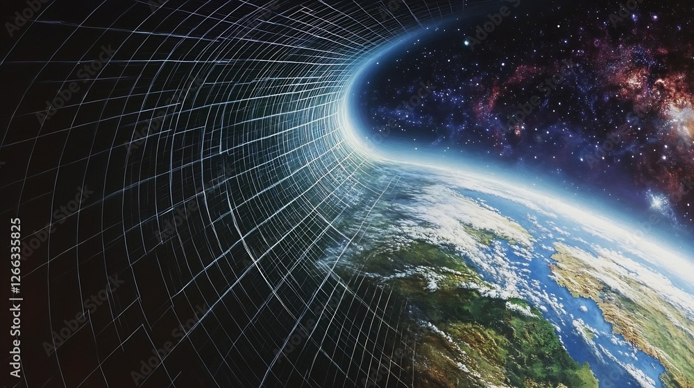 Poster A breathtaking view of Earth from space showcasing a cosmic tunnel leading to the stars : Generative AI