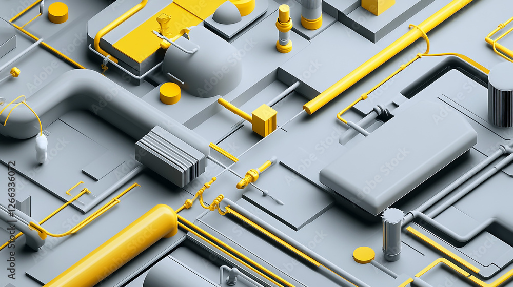 Poster abstract geometric industrial pattern with yellow and gray elements. abstract geometric design resem