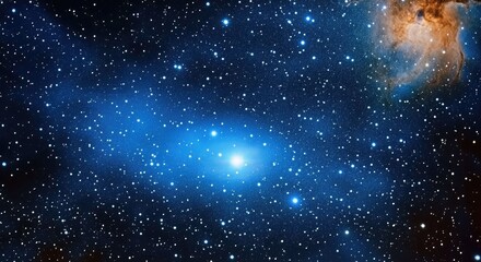 Obraz premium Realistic cosmic panorama: vibrant stars, a stunning galaxy, and deep space nebulae in the vast night sky.