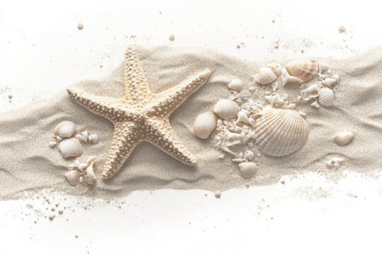 Seashells starfish sand beach summer background design (1) - Powered by Adobe