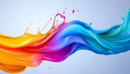 Fototapeta premium Colorful paint splashes and swirling ribbons against a light gray background