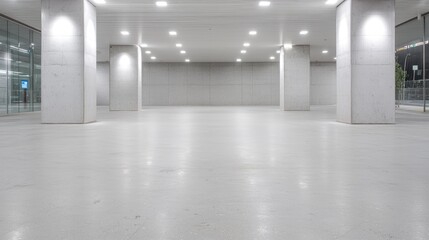 Fototapeta premium Empty modern parking garage interior, spacious, daylight. Potential use for architecture, commercial spaces, or design