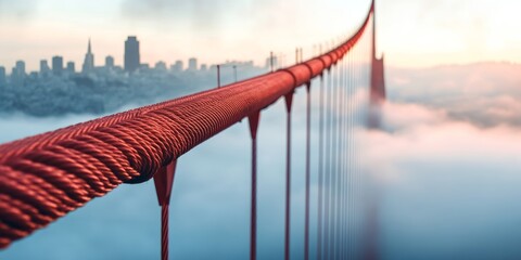 Suspension cable stretching towards san francisco on golden gate bridge in morning mist