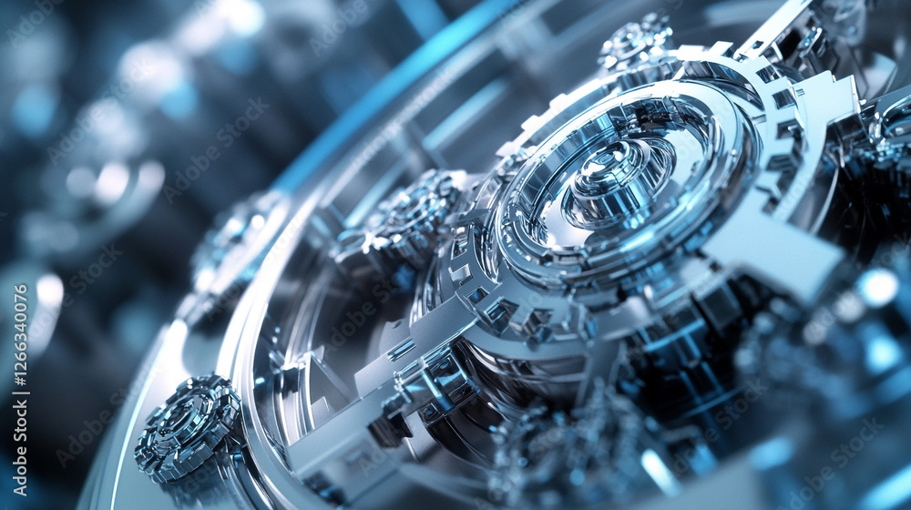 Poster a high-tech, digitally enhanced mechanical component, possibly representing an advanced motor or gea
