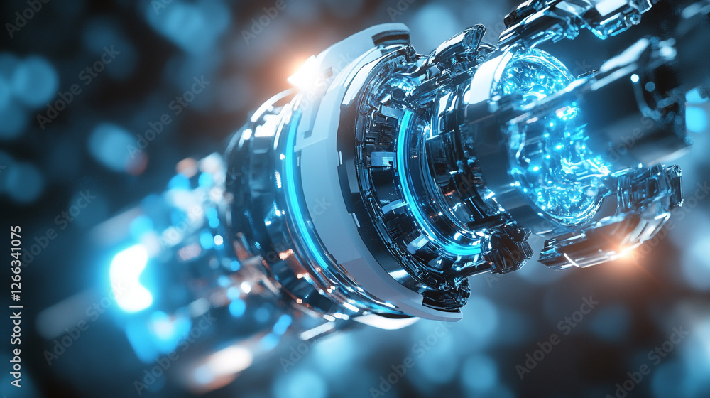 Poster detailed visualization of advanced robotic components in motion, depicting futuristic technology con