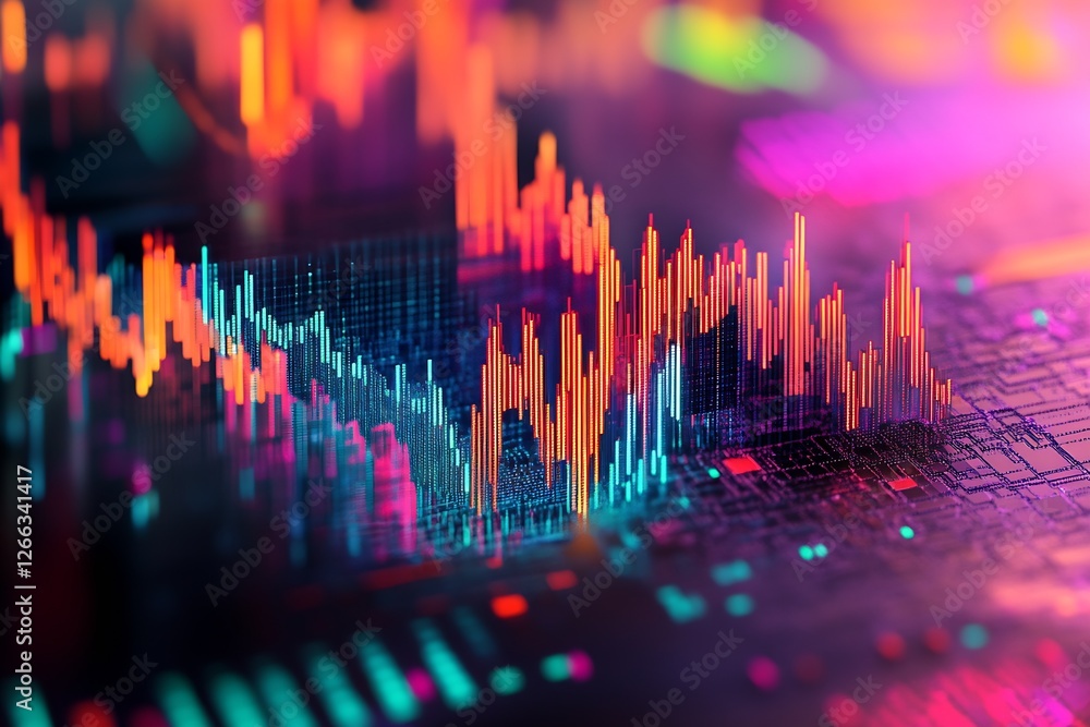 Fototapete vibrant data wave visualization combining colorful bars and digital metrics to represent market acti