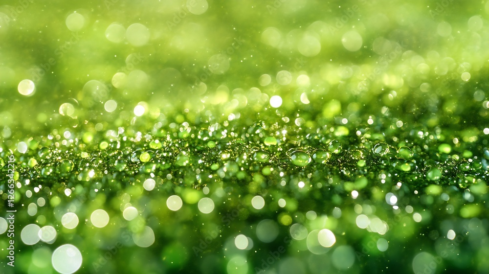Poster close-up of vibrant green moss with glistening water droplets and bokeh effect : generative ai