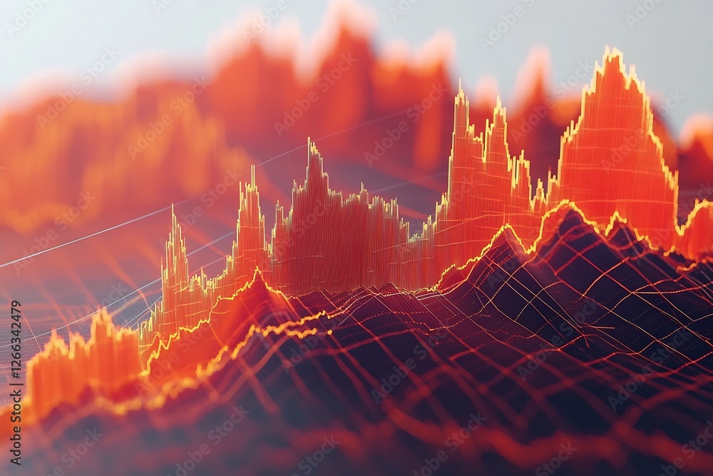 Fototapete dynamic and intense visualization of financial data trends in striking red and orange colors : gener