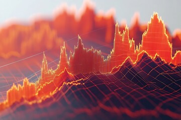 Dynamic and intense visualization of financial data trends in striking red and orange colors : Generative AI