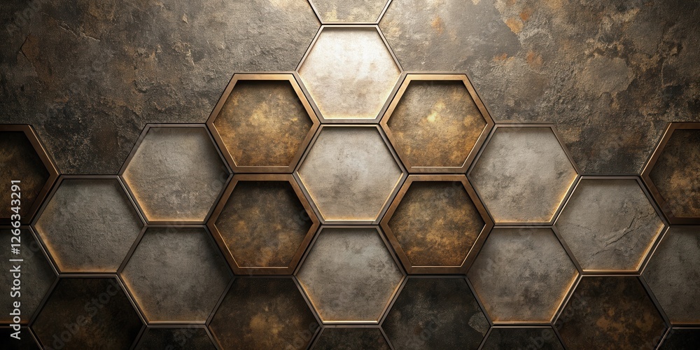 Wall mural abstract hexagonal metallic wall panel design with textured surface