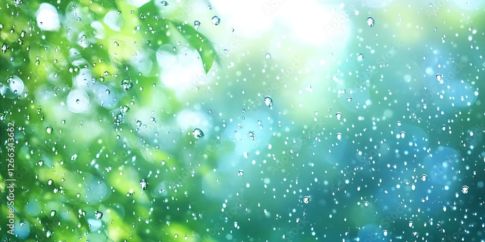 Fototapete an abstract view of water droplets in a beautiful green setting giving a sense of freshness and tran