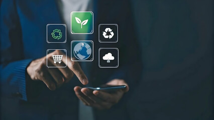 Interactive Dashboard with Green Eco-Friendly Icons Showcasing Sustainability Metrics for Environmental Monitoring