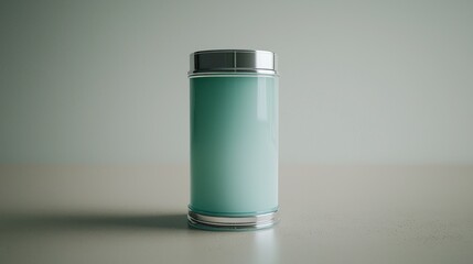 Teal cosmetic bottle mockup, studio shot, light background, product presentation