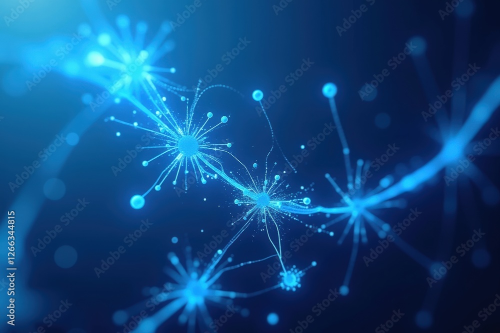 Poster an abstract representation of blue glowing particles and connections in a digital universe environme