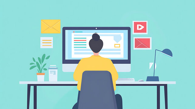 A digital marketer managing an email marketing campaign on a computer with personalized email templates (1)