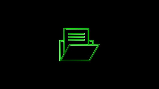 Glowing red neon file folder sign.n. Neon Folder icon isolated on black background.Documents in folder ,Open file folders icon