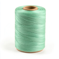 Spool of Mint Thread: A close-up shot showcases a cylindrical spool tightly wound with vibrant mint-colored thread, highlighting its smooth texture and pristine quality.