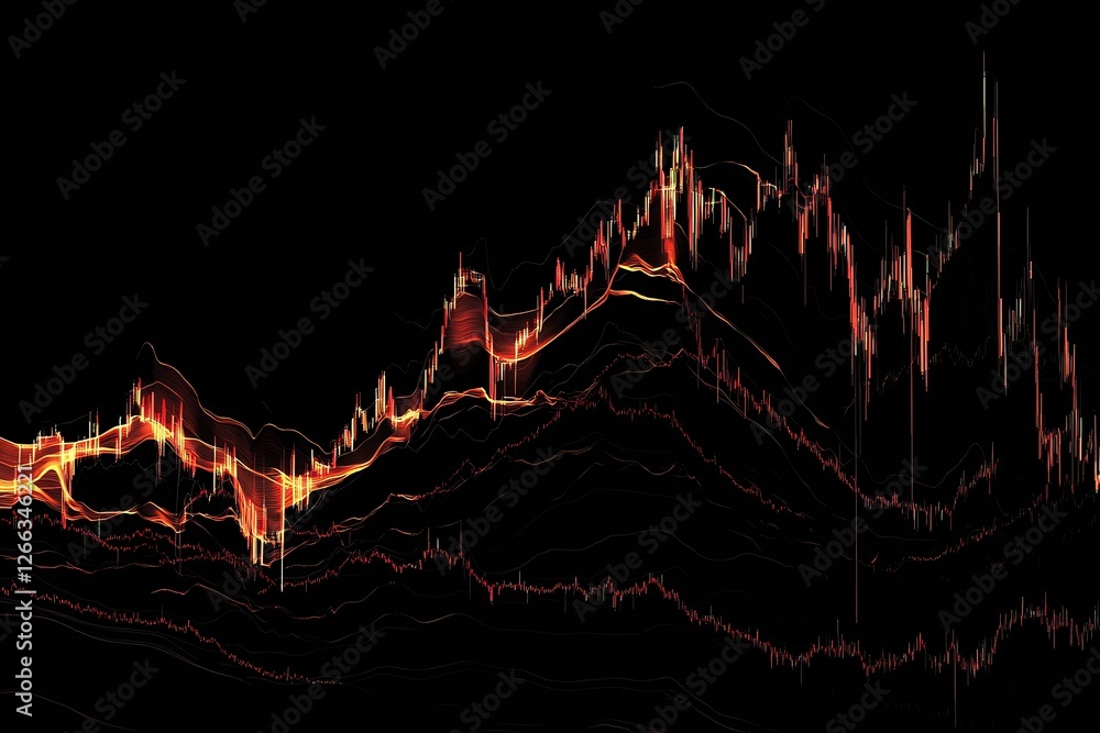 Aufkleber dynamic financial chart with flowing lines depicting stock market trends and colorful light effects 