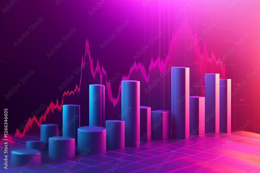 Fototapete dynamic stock market analysis with colorful bar charts and glowing statistics under dramatic lightin