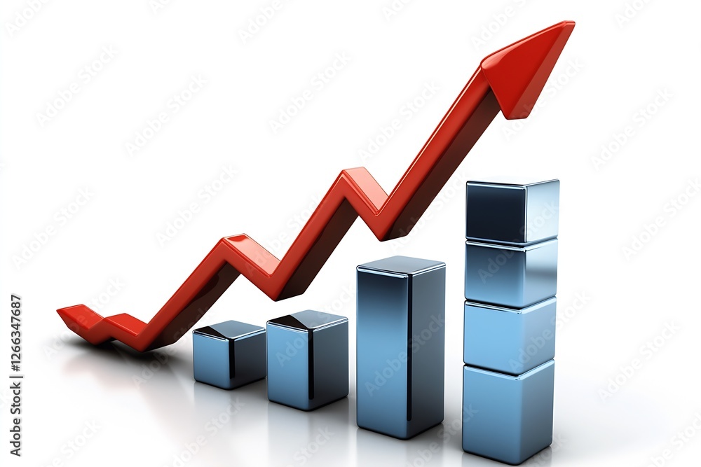Poster Stylish bar graph showing upward financial trends with sleek design elements and bold colors : Generative AI