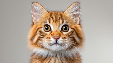 Plakat Adorable ginger kitten portrait, studio shot, grey background, pet website