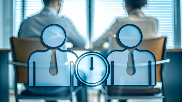 interview and discussion and timing concept as Candidate effectively managing discussion time during an interview ensuring all key points are communicated within the allotted time. in  Photo Stock  Co