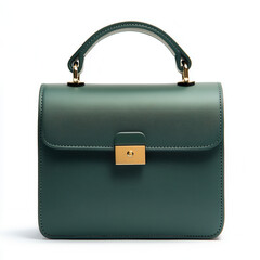 Chic Green Handbag: a close-up shot of a stylish, modern handbag with a glossy finish, featuring a minimalist design and elegant gold accents, perfect for fashion and lifestyle concepts.