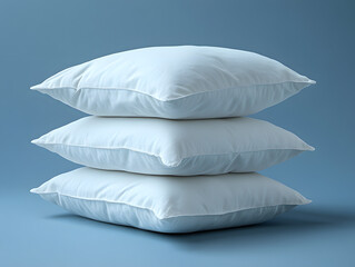Soft white pillows arranged in a neat stack on a smooth blue surface, adding serenity to the decor
